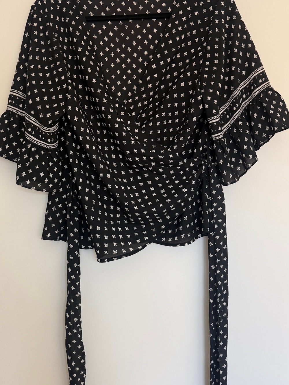 Max Studio Black Printed Wrap Blouse with Tie